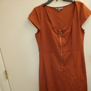 Sharagano Rust Colored Zip-Front Cap-Sleeve Dress